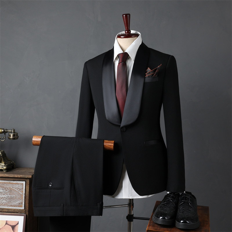 V1124Suit green collar groom wedding suit men's slim and handsome