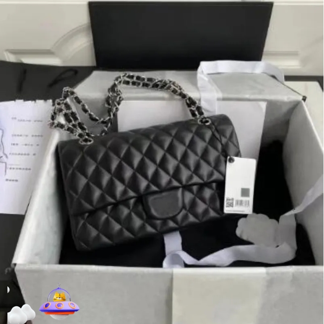 10A Designer Mirror Quality Giant Double Flip Cover Bag 25cm 30cm Genuine Leather Caviar Sheepskin Classic All Black Wallet Quilted Handbag with Box 2025