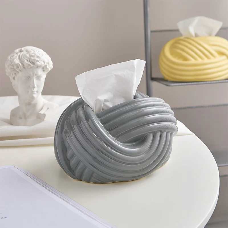 Ceramic handle box Nordic decorative handle box living Ro napkin paper box abstract and useful knot Y241218