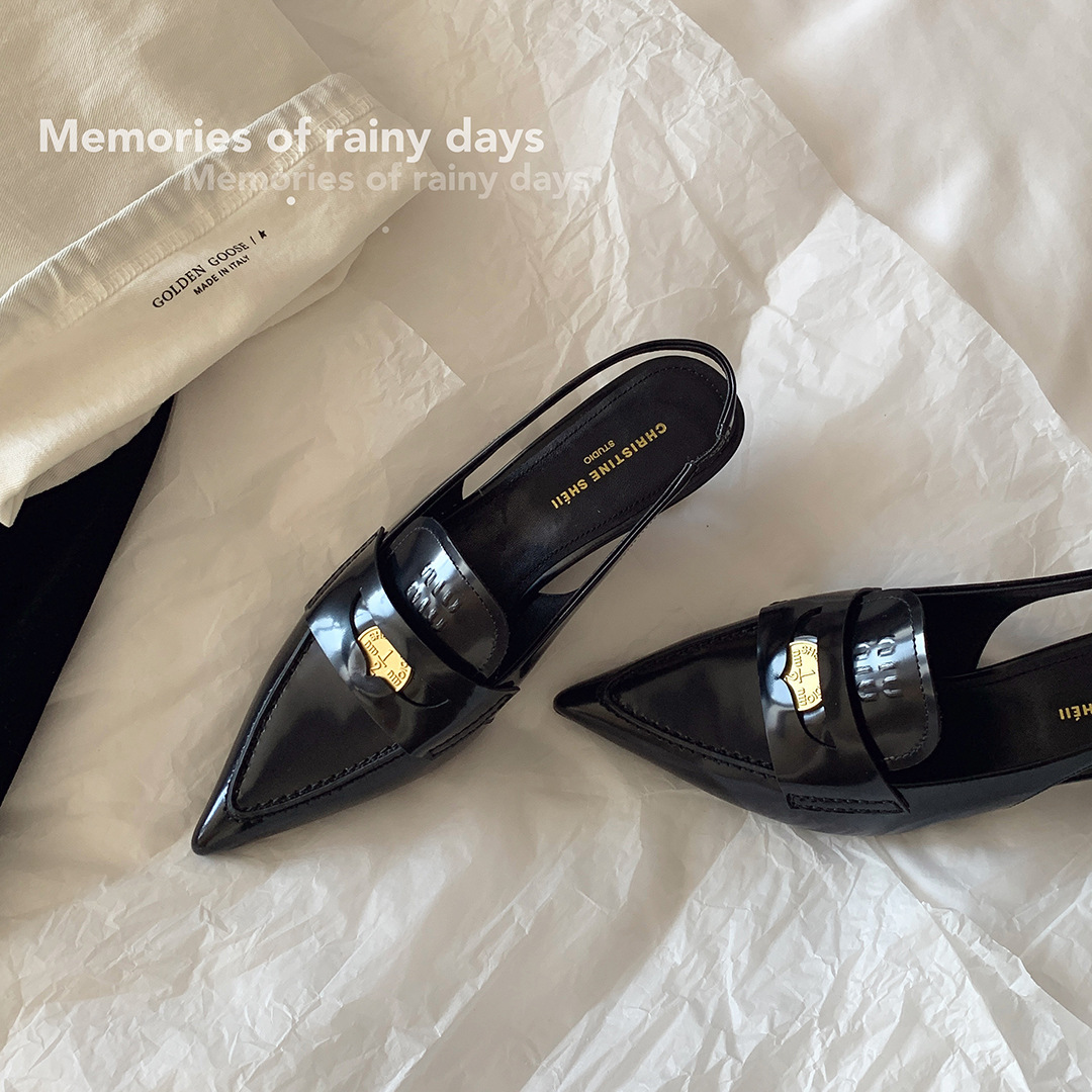 Instant Su Yinyin Same Style Shoes With Small Gold Coins, Genuine Leather Pointed Head, Thin Heels, Back Air Sandals, Female OL Commuter Shoes, Spring