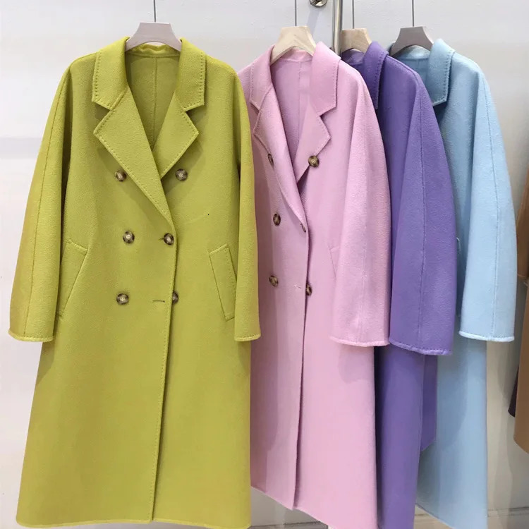 Wool Blends Autumn and Winter y Doublesided Cashmere Overcoat Womens Long Length Highend Lapel Coats with Belt 241217