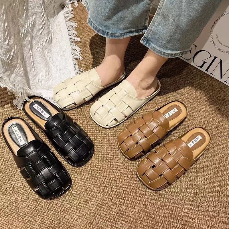 Free Shipping New Baotou Half for Women's Summer Outerwear Flat sandals French One Step Stepping Cool Slippers 3254 8d1