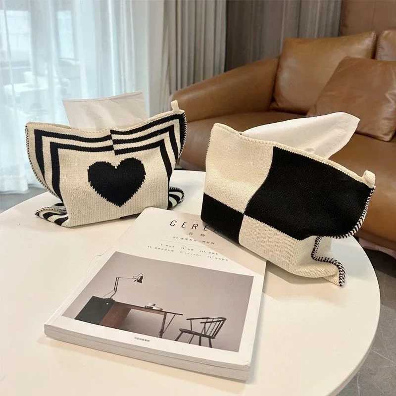 Nordic Ins Pattern Knitted Tissue Bag Life Ro Table Tissue Box Paper Storage Desktop Decoration Tissue Box Paper Box Y241218