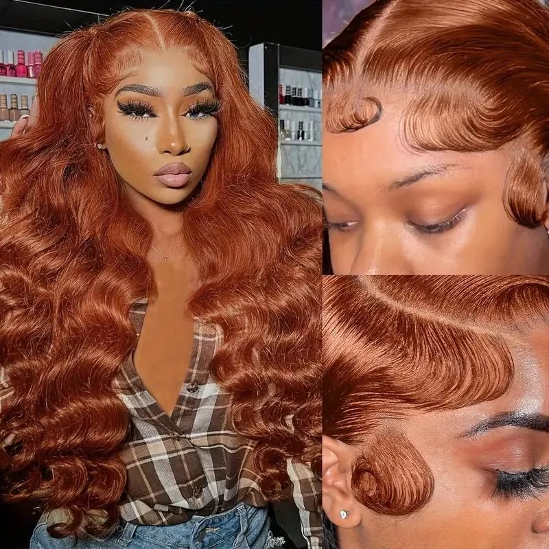 13x4 Reddish Brown Body Wave Hair HD Lace Front Wig 32 Inch Water Wave Lace Frontal Look Like Human Hair Wig 280Density For Women PrePlucked Naturally