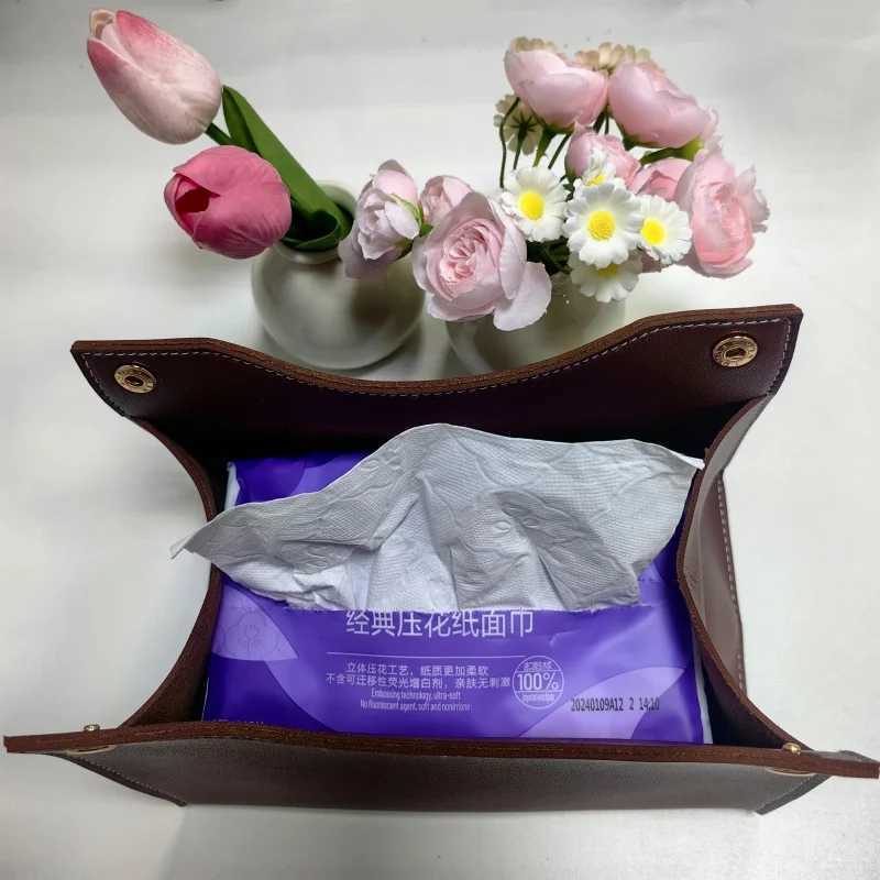 Tissue Box Holder He Living Ro Coffee Table Desktop Simple Napkins Paper Boxes Kitchen Storage Paper Boxes PU Leather Organizer Y241218