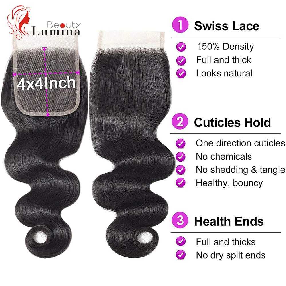 Lace Closure Wave Hair 4x4 Lace Cloud Swiss Lace Hair Extension 100% Transparent Lace Closure W241221