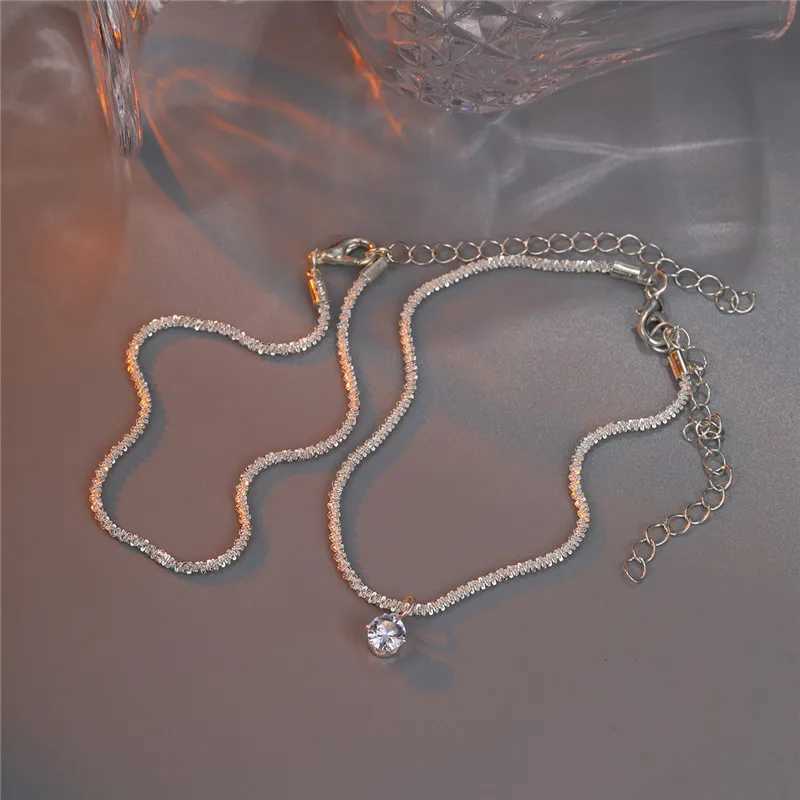 2PCS shiny pure silver solid color womens ankle simple and elegant copper jewelry womens beach ankle bracelet W241217