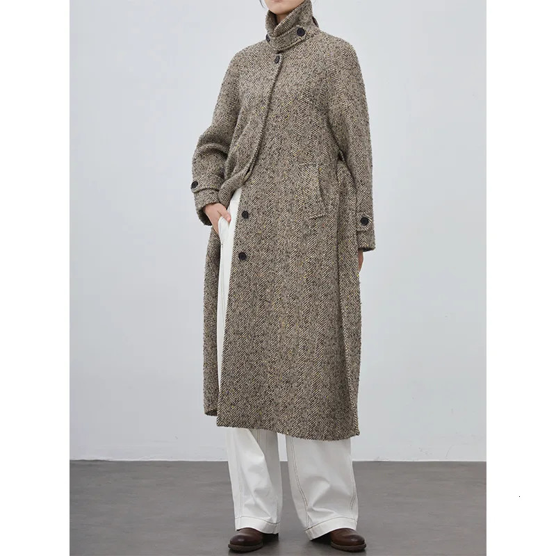 Colourful Herringbone n Wool Coat Womens Autumn and Winter Alpaca High Quality