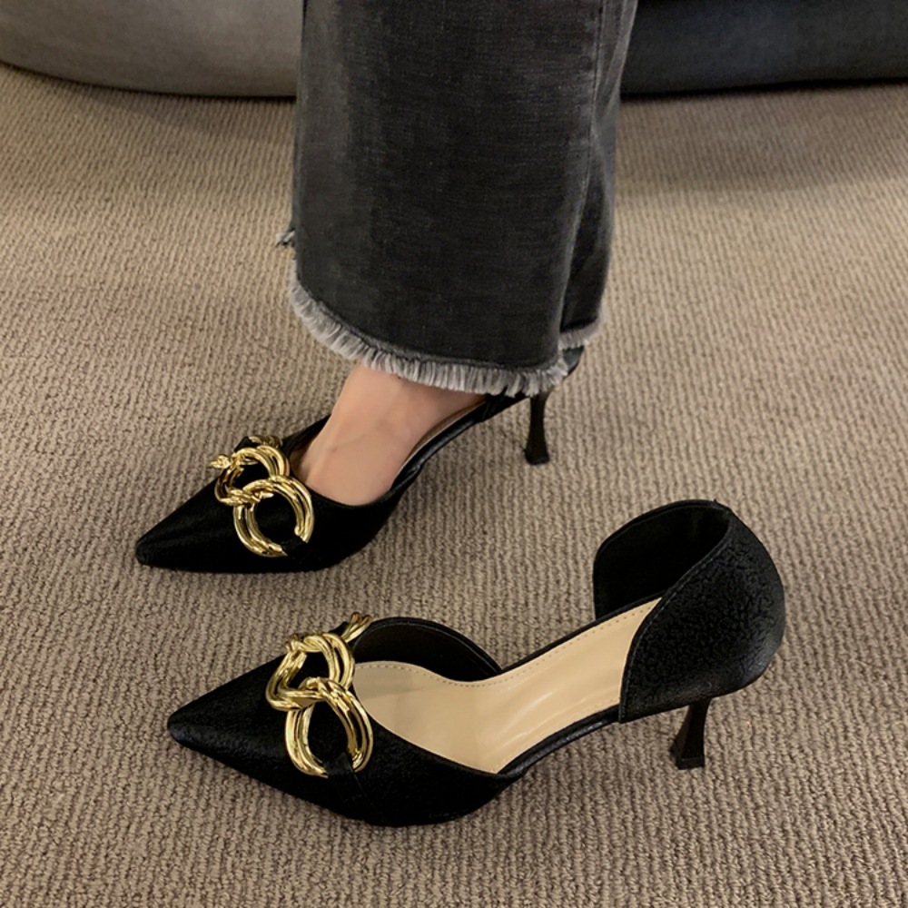 Free Shipping designer heels Dress Shoes sandals slippers Pointed Toes high heels Metal buckle slides womans sandal outdoor woman party office size 36