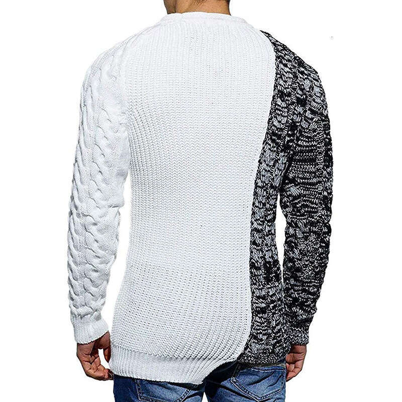 European American Color Blocked Autumn And Winter Round Neck Long Sleeved Knitted Slim Fit Sweater Muscle Men's Fashion Quality Classic