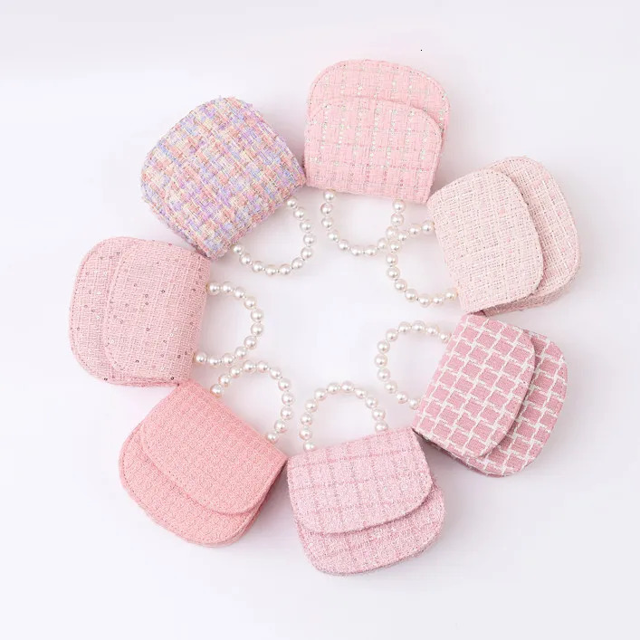 woolen kids small bag shiny pink purses and handbags Pearl handle crossbody bags with and purse for girls 241217