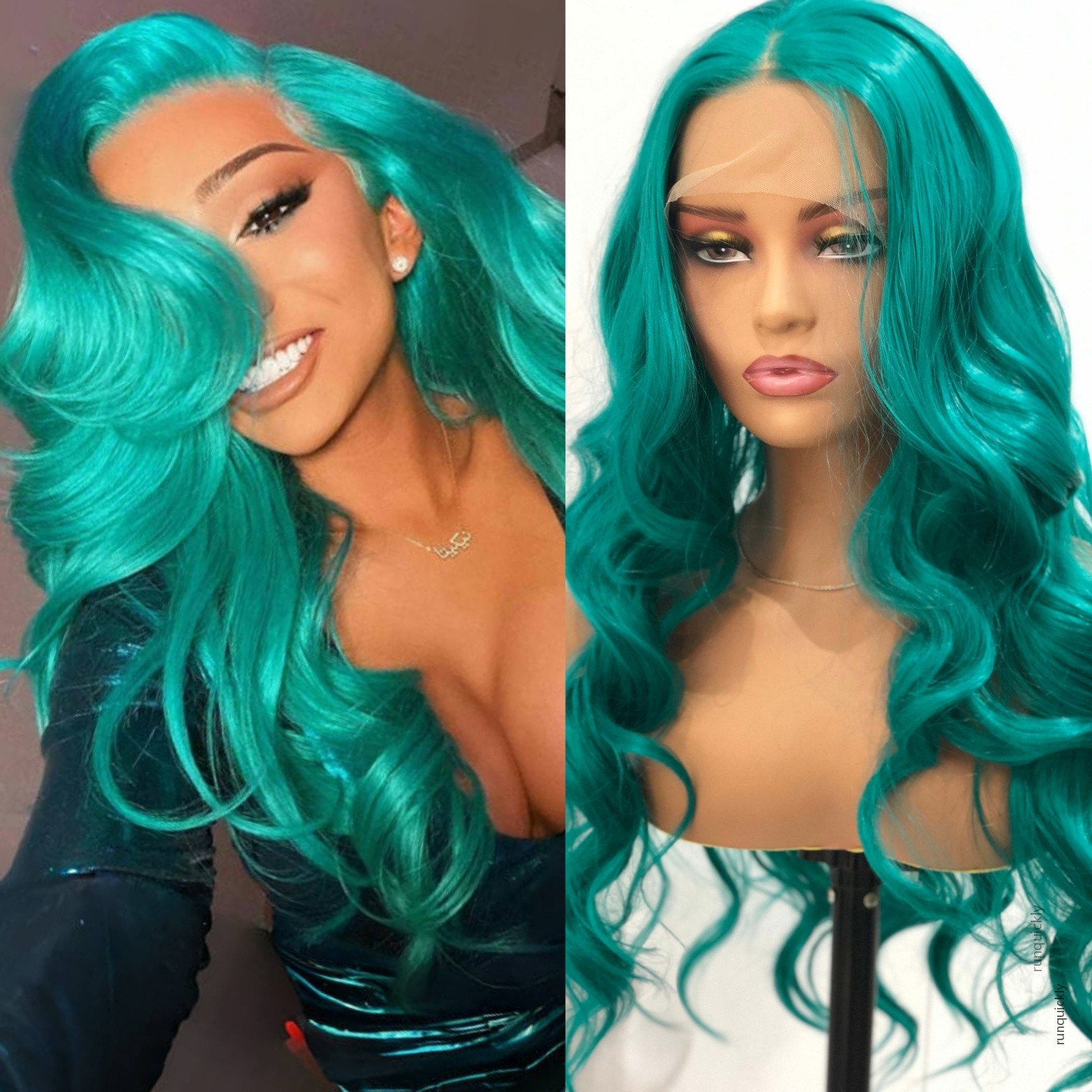13*4Lace Front Synthetic Wig 180Density Long Natural Wave Curly Wigs Women Good Texture Green Heat Resistant Fiber For Daily Chrismas