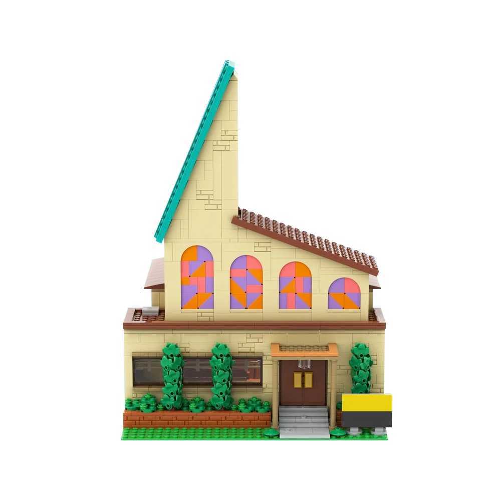 Free shipping MOC Simpsinged Anime Modular City Street View Springfield Elementary School Building Blocks Model Moes Tavern Bricks Kids Toys