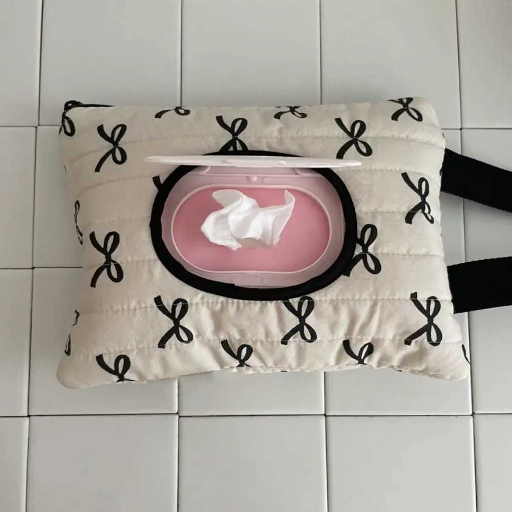 Nordic Style Hanging Cotton Bowknot Paper Napkin Boxes Y2K Issue Bag Thread Napkin Holder Tissue Bag Storage Box Y241218