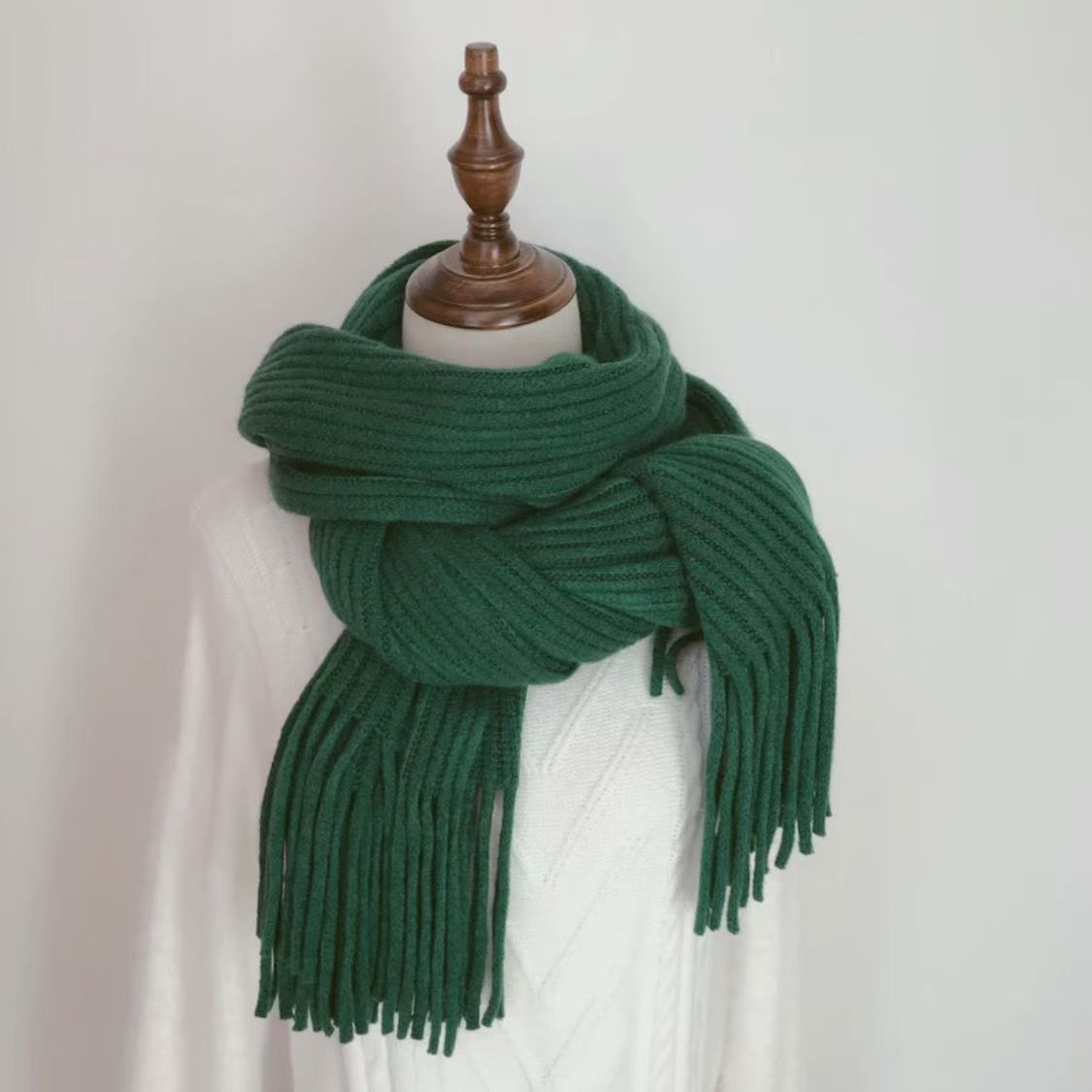 T007 scarf tassel scarf wool finished product dual-purpose hand-woven advanced winter women's solid color
