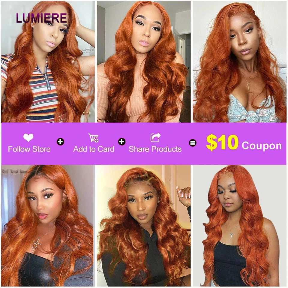 Wxw350 ginger orange 4x4 13x4 high-definition lace closure with body wave human hair bundle with closed front virgin hair extension W241221