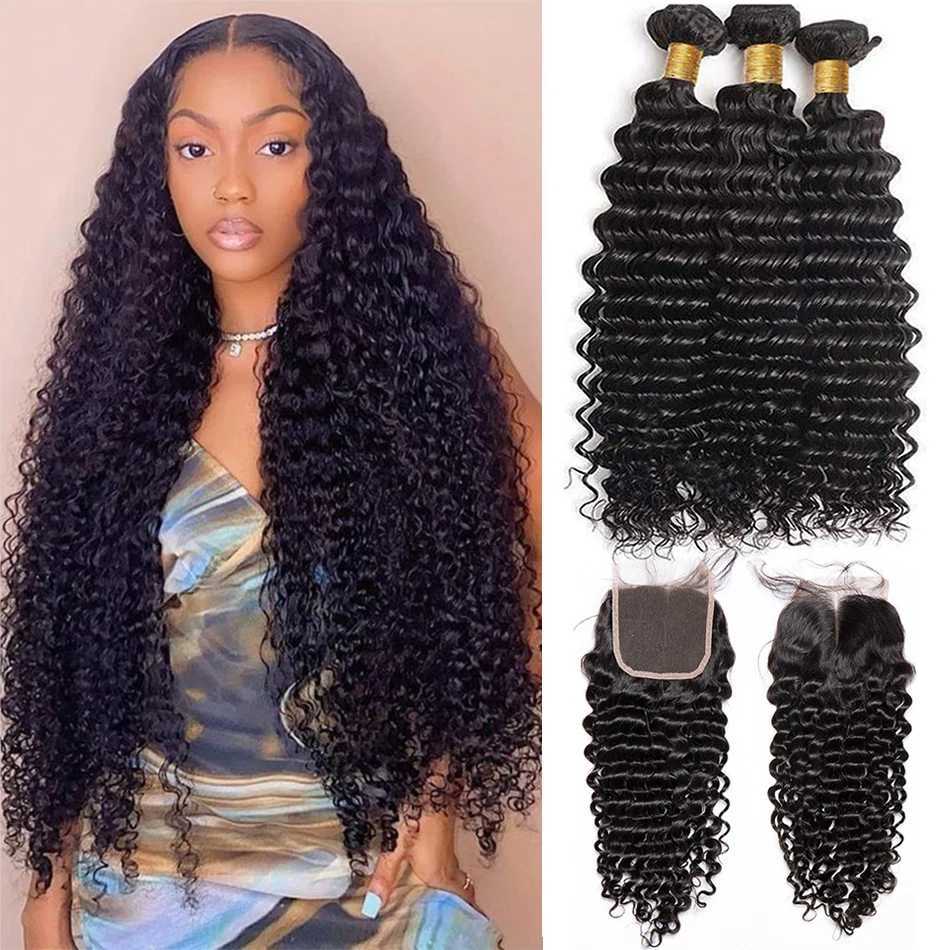 Deep wave bundle with closed wet waves and wavy wave human hair bundles with closed Remy hair braided and extended HD transparent W241221