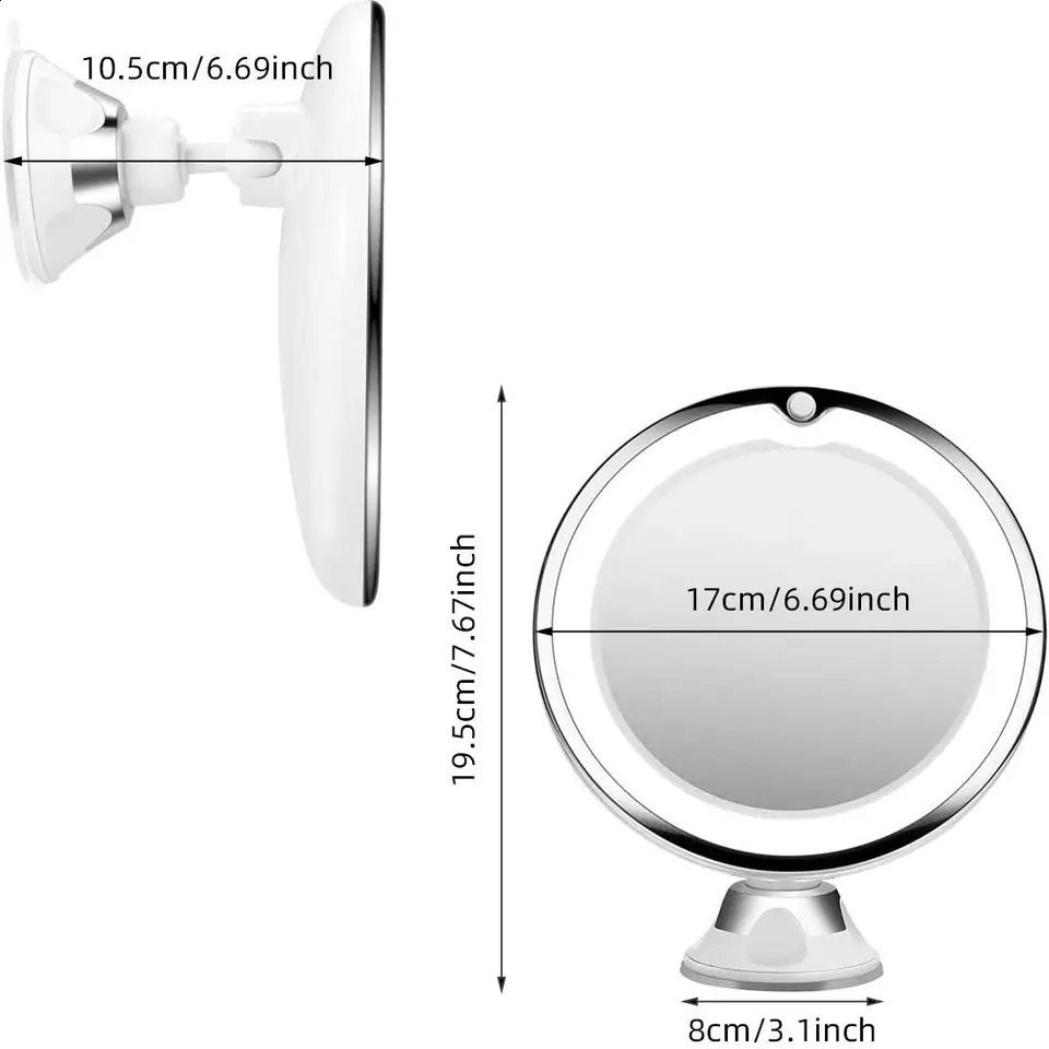 Flexible Makeup Mirror with LED Light 10X Magnifying Cosmetic with Suction Cup Diffused Light 360 Degree Swivel 241217
