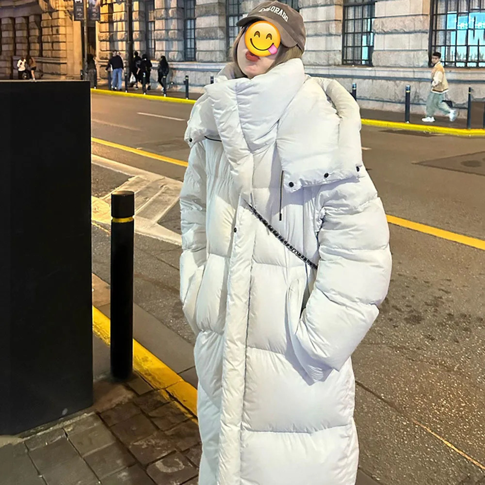 Winter Down Jacket Womens Long Padded Jackets White Duck Feather Oversized Coat Korean Hooded Lightweight Puffer for Female 241213