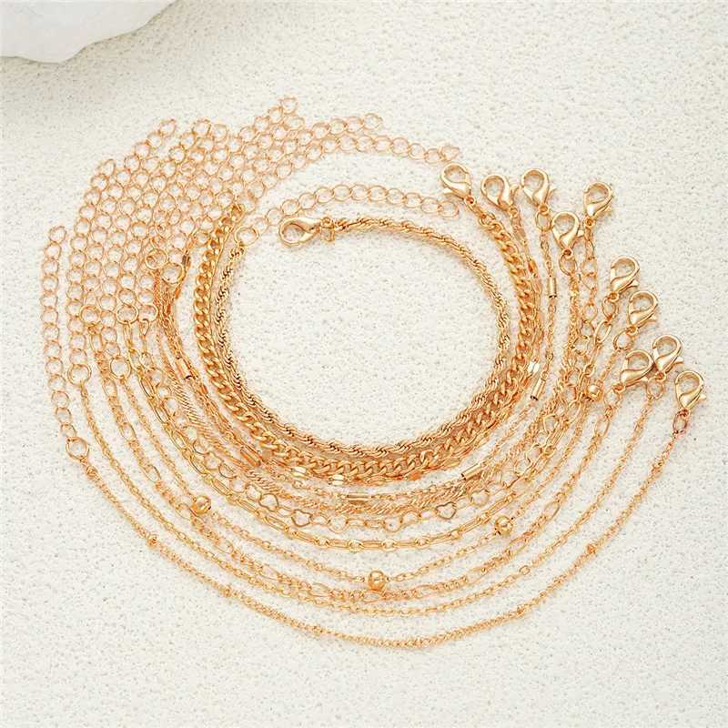 11-piece Cuban Chain Bracelet Set for Women Gold Color Boho Retro Thick Twist Trendy Quality Jewelry Gifts 2024 XJ250707