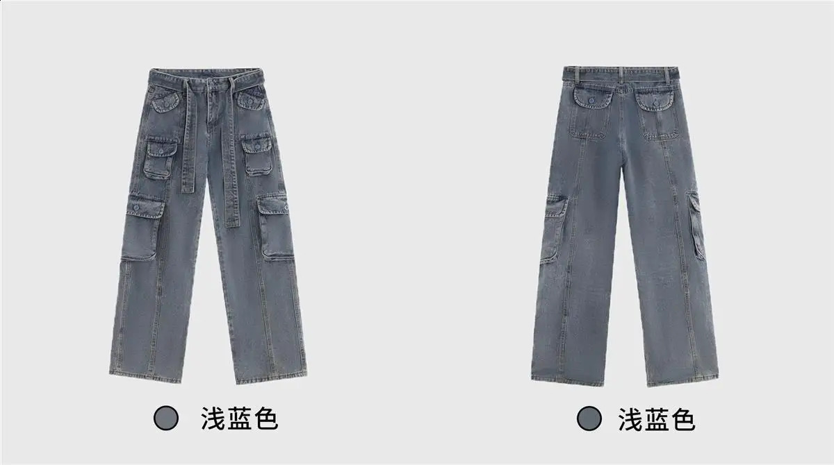 American street mens and womens fashionable straight hiphop pocket personalized jeans summer workwear wide leg casual pants y2k 241212Z