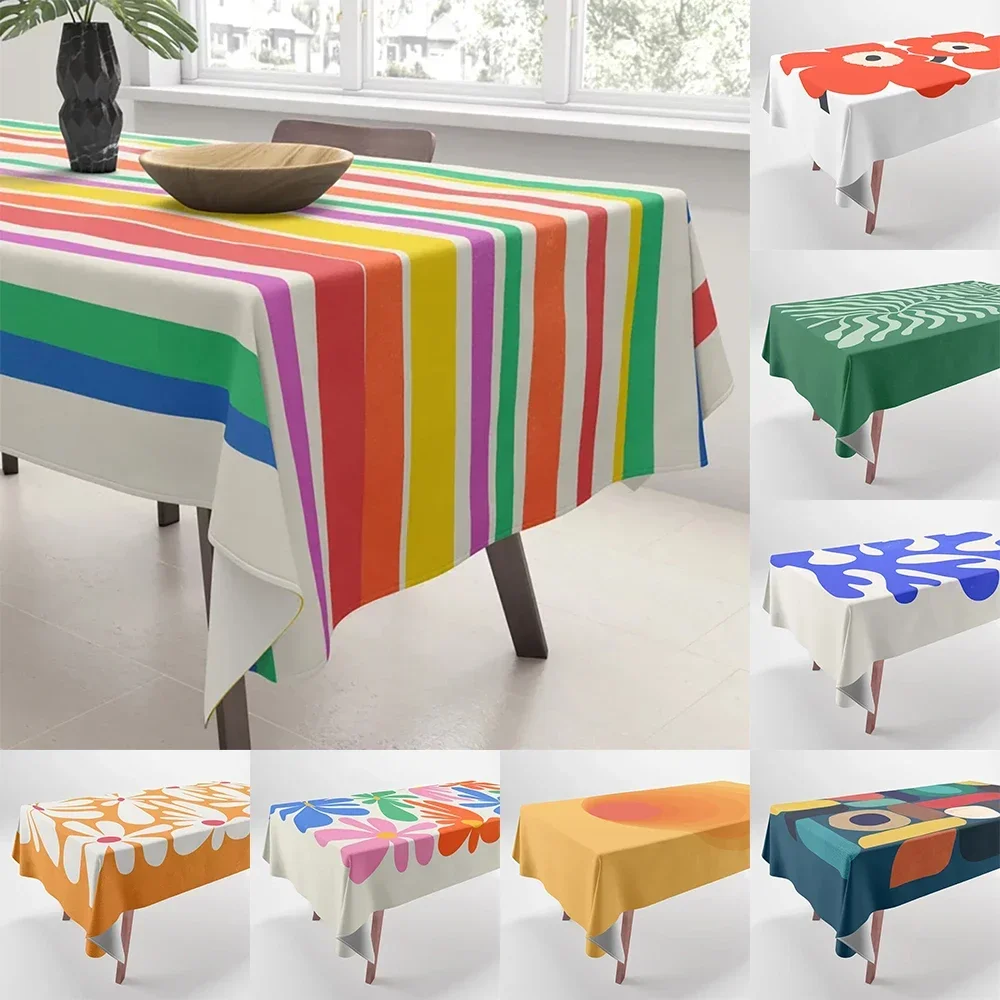 Colorful Geometric Pattern Printed Tablecloths Home Decor Rectangular Party Smudge Resistant Dust Cloth LWE2