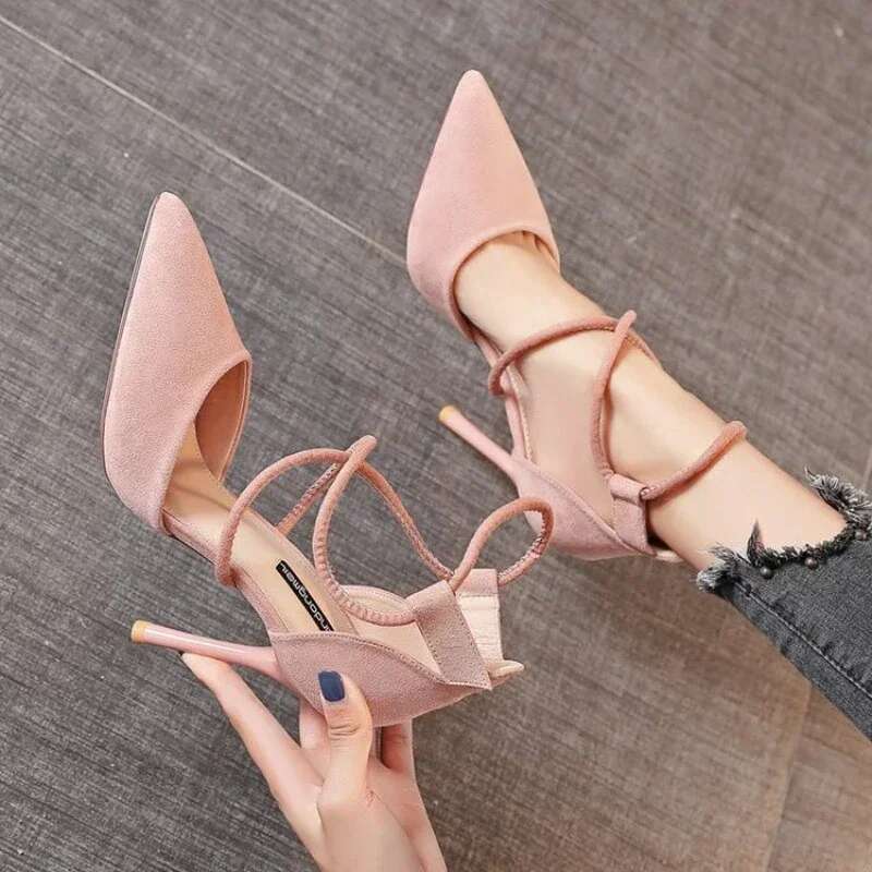 Women's 9cm High Heels New Woman Pointy Stiletto Fashion Sexy Black Wedding Nude Bride Shoes Sandals atos De Mujer
