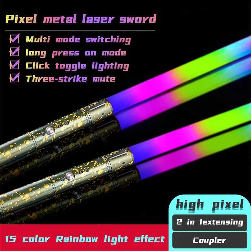 REikirc 2 in 1 Lightsaber 15 Colors 17 Pixel Light Effects Light Saber Metal Laser Sword Rechargeable Toys Party Luminous Swords W241218