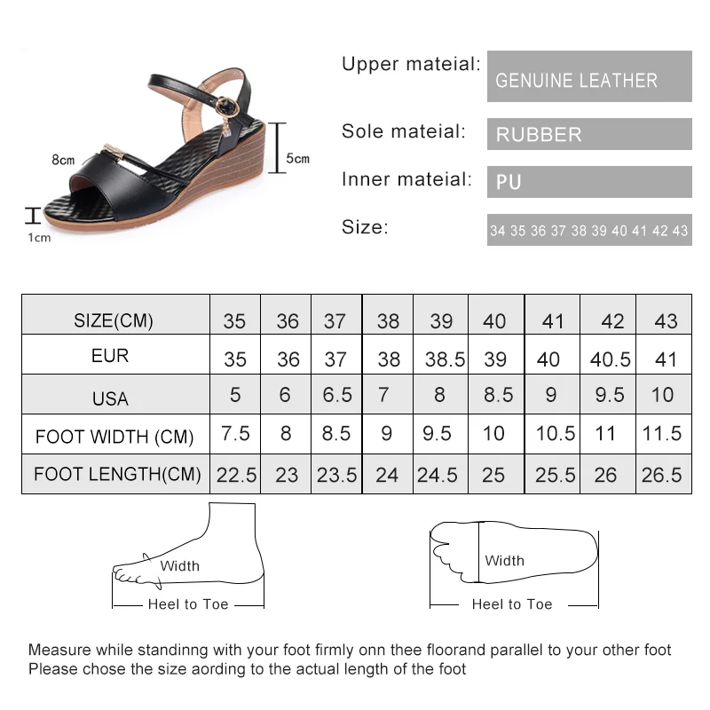 Women's Sandals Wedge Summer Genuine Leather Large Size Ladies Sandals Non-slip Middle-aged Mother Fashion Sandals