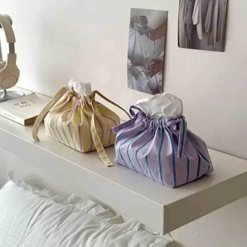 Blue striped brushed tissue bag storage bag napkin paper box organizer Nordic decorative accessories Y241218
