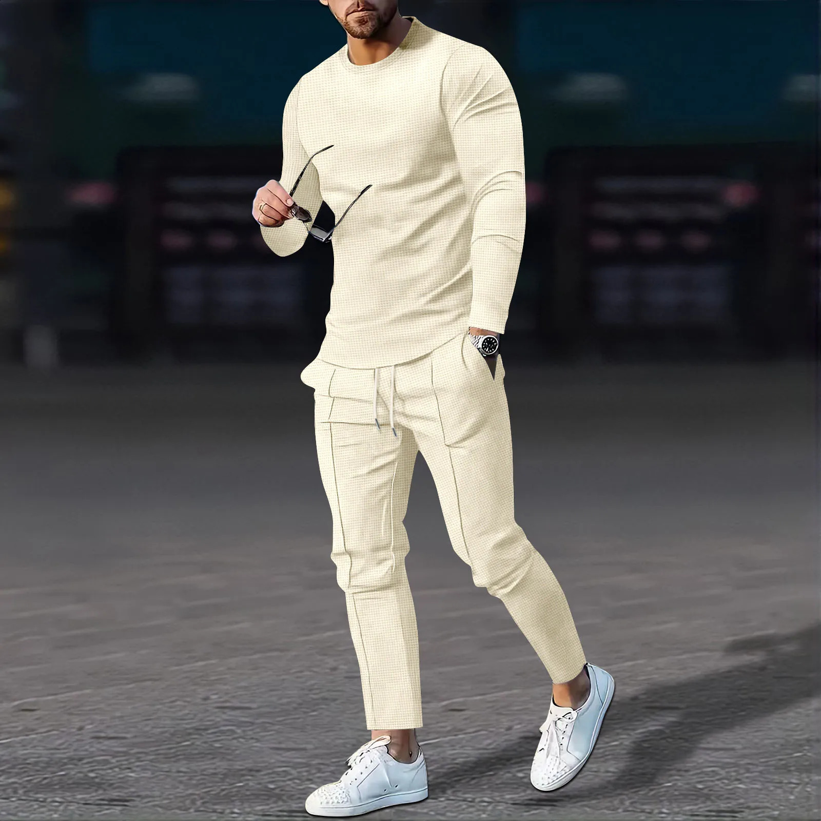 Autumn/Winter Mens Zipper Cotton Blended Polo Long Sleeve Set Mens Sports Shirt Long Sleeve Mens S-3XL 241217