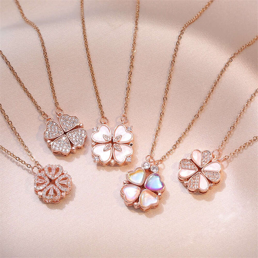 Fashion Retro Lucky Four Leaf Clover Women Gothic Love Heart Pendant Choke Chain Necklace Stainless Steel Jewelry Gift