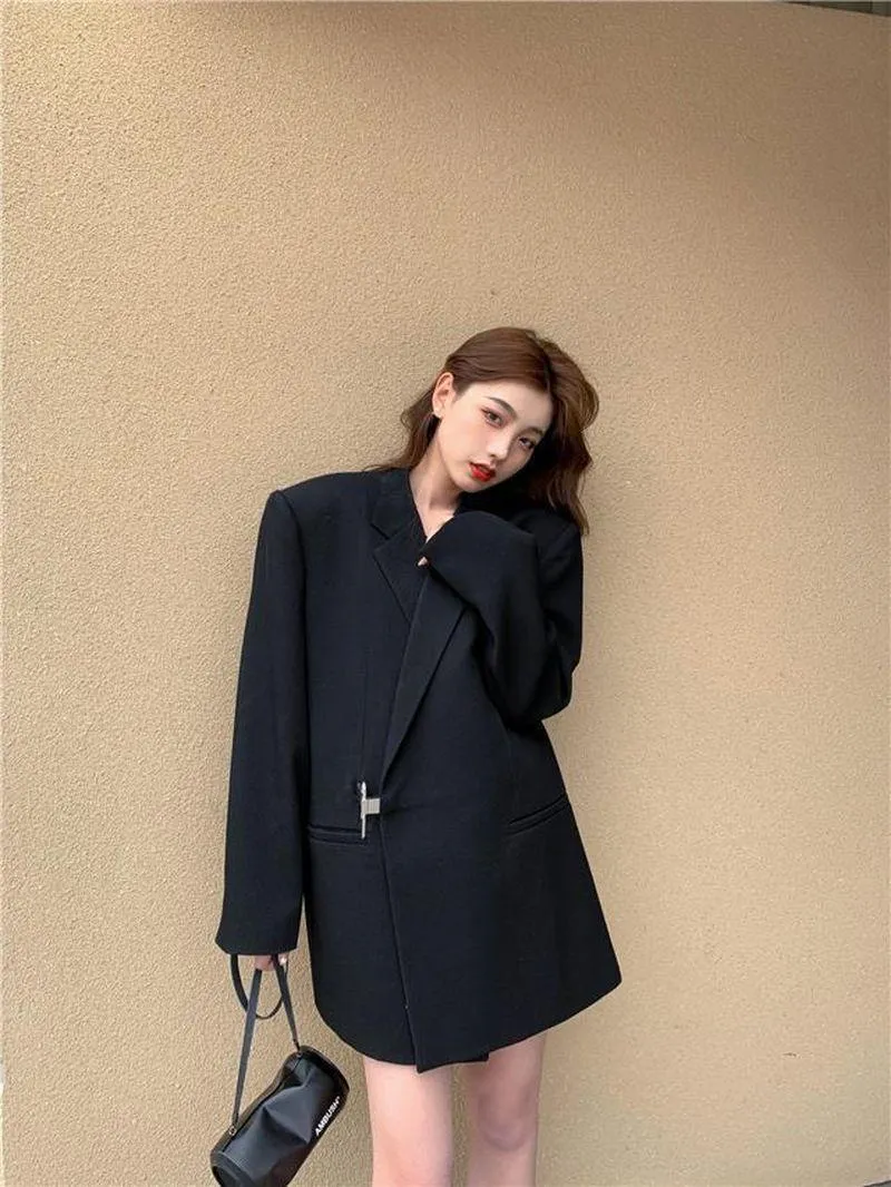 Women Formal Wear Solid Notched Suits Woman Loose Oversize Blazer Dress Jackets