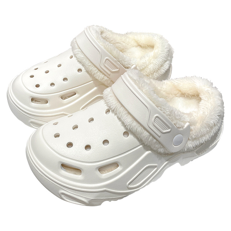 Thick-soled hole shoes winter velvet women's fashion outer wear removable cotton slippers warm and non-slip slippers 2025 Solid Warm Footwear