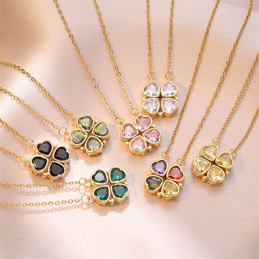 Fashion Retro Lucky Four Leaf Clover Women Gothic Love Heart Pendant Choke Chain Necklace Stainless Steel Jewelry Gift