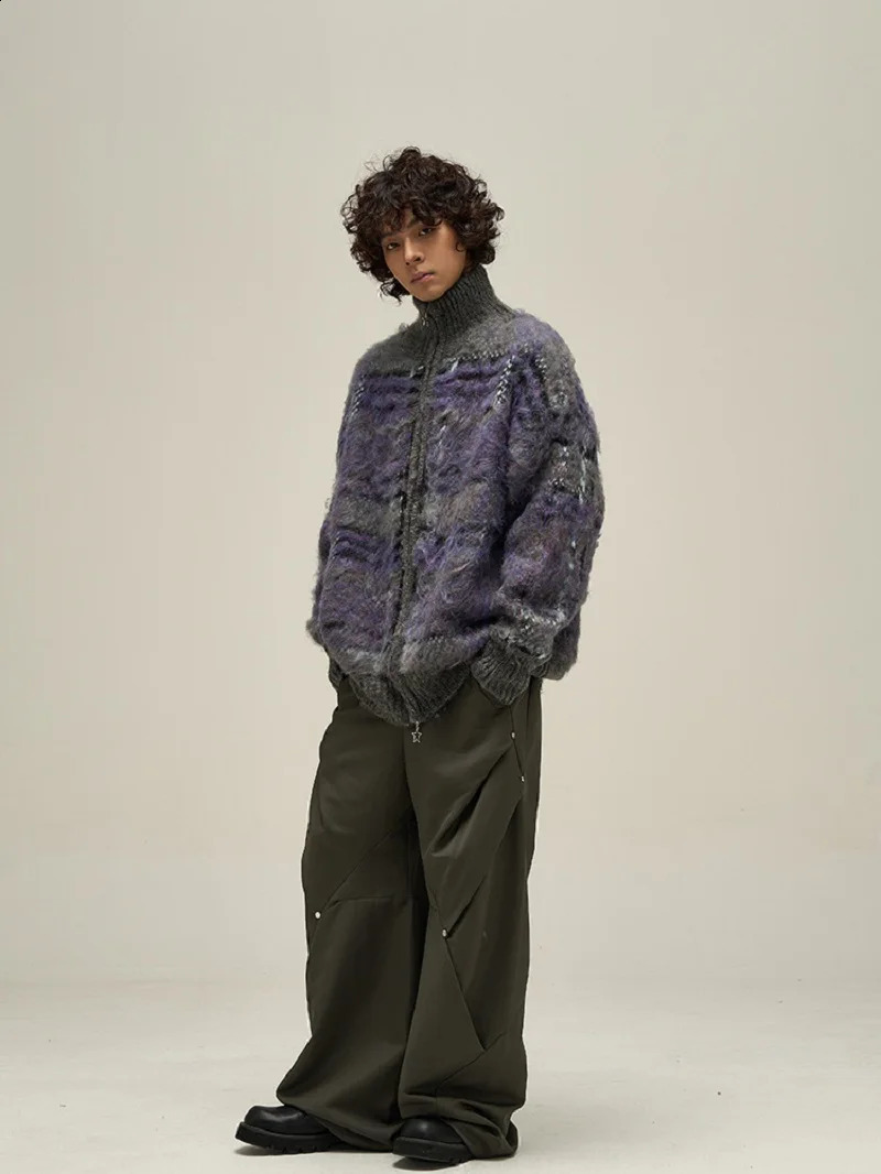 Y2k American Fashion Casual Retro Knit Sweater Men Harajuku Autumn Comfy Loose Lazy Wind Small Salt Wear Cardigan Coat 241217