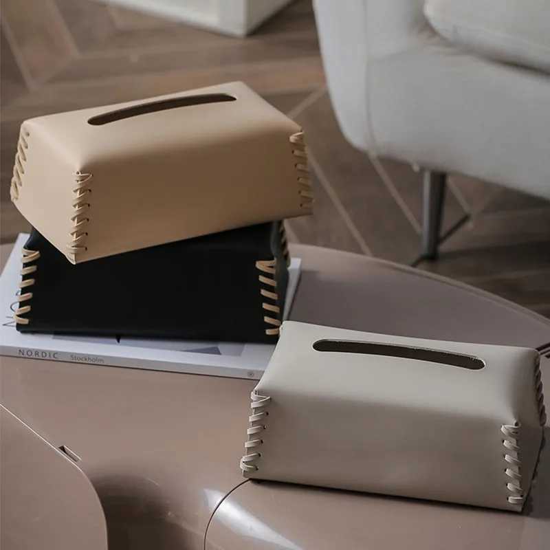 Paper towel box luxurious woven PU leather napkin box colorful paper towel holder desktop decoration creative paper towel cover Y241218