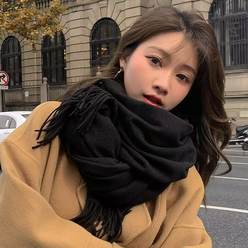 T011 scarf women's winter Korean version all-match cashmere solid color thick warm new style high-end