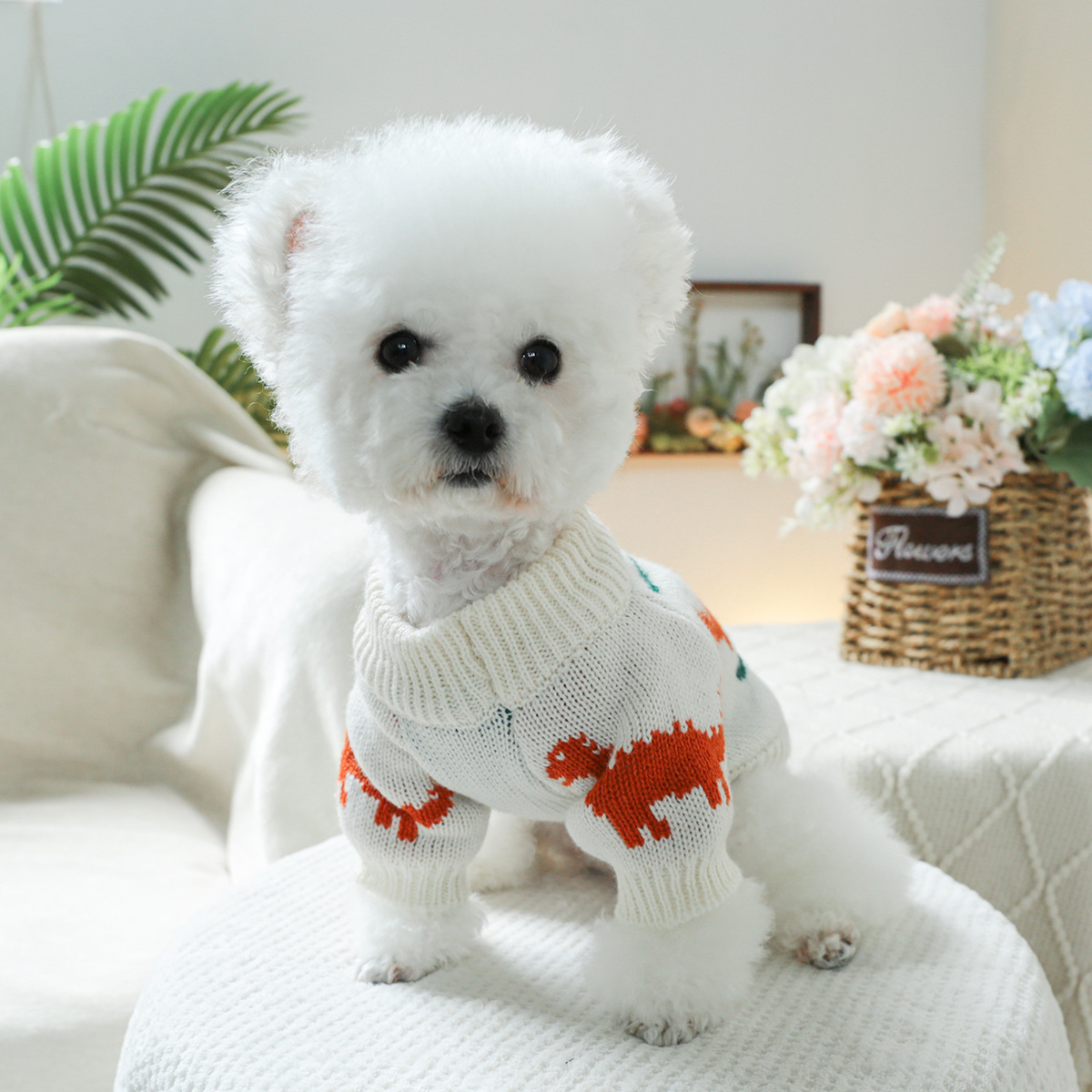 2024 new pet clothing Dog clothing Dog Apparel Pet Clothes Soft colorful dinosaur sweater