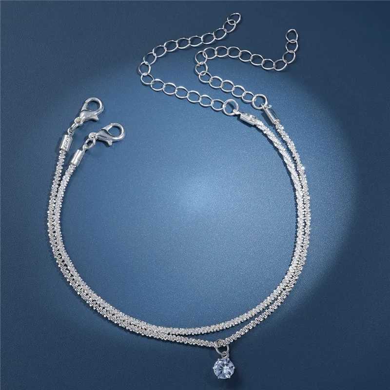 2PCS shiny pure silver solid color womens ankle simple and elegant copper jewelry womens beach ankle bracelet W241217