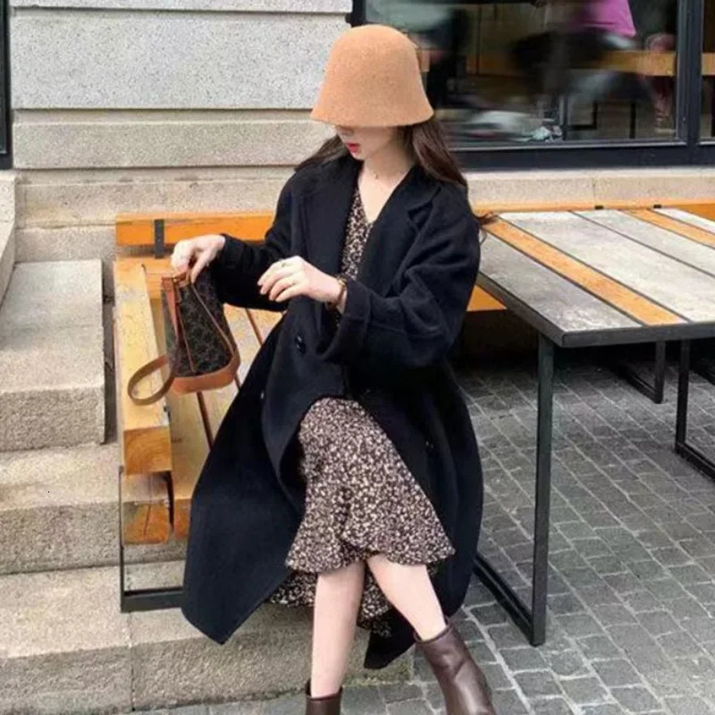 Reversible Cashmere Coat for Women Long Below the Knee Monochrome Wool Outwear Large Size Fashion Autumn Winter 241217