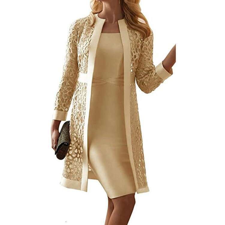 women's color lace cardigan dress two-piece coat 2024 new casual fashion trend clothing