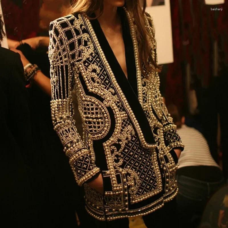 Women's Suits Blazers Women Mid Length Pearl Coats Blazer Slim Party Sexy V Neck High Waist Elegant Evening Coat Jacket Work Y2k Jackets