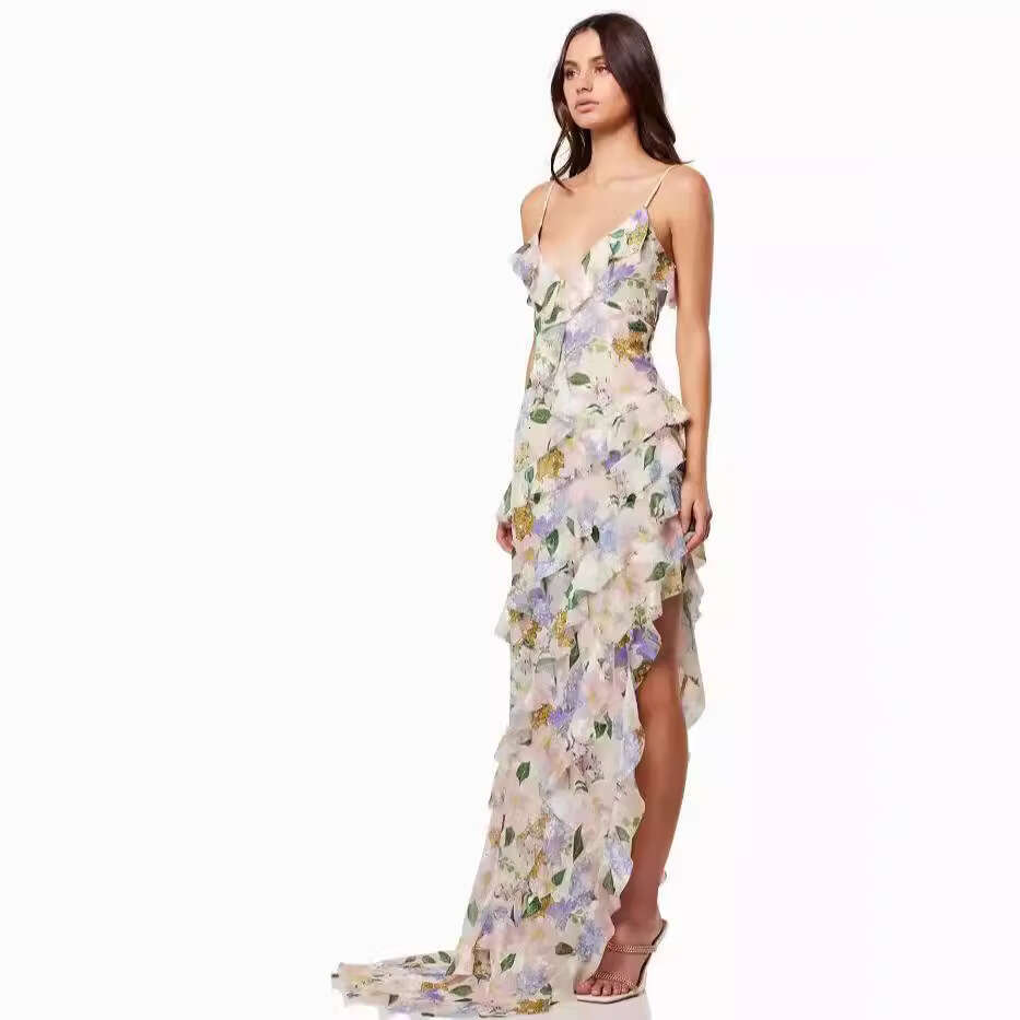 Spring/Summer Off Shoulder European and American Women's Fashion Organza Fairy Long Evening Dress 2024 New Unique Style