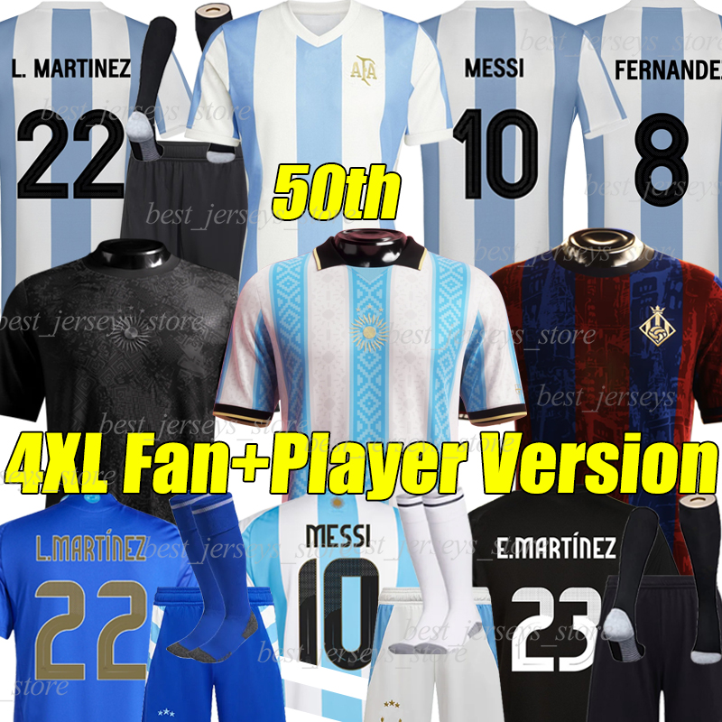 2025 Argentinas 50th Soccer Jerseys MeSsIs 24/25 MARTINEZ DI MARIA MARADONA FERNANDEZ DE PAUL J.ALVAREZ MAC ALLISTER ROMERO men kids Kits sock sets football shirts