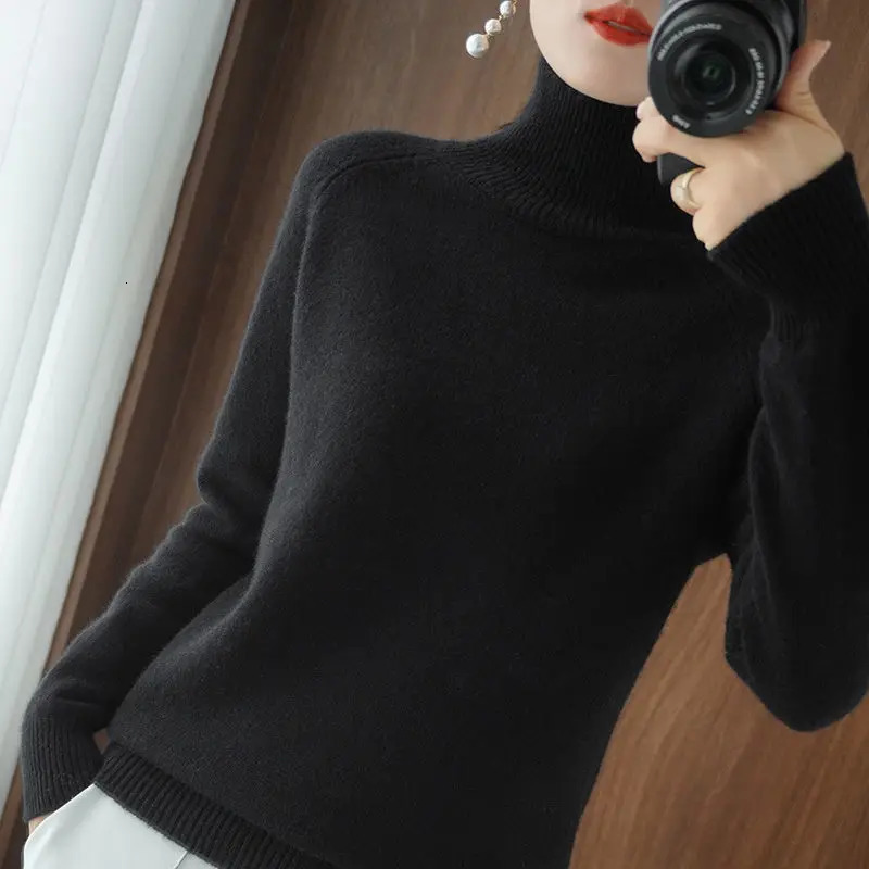 Turtleneck Pullover Fall/winter Cashmere Sweater Women Pure Color Casual Long-sleeved Loose Pullover Bottoming Womens 241217