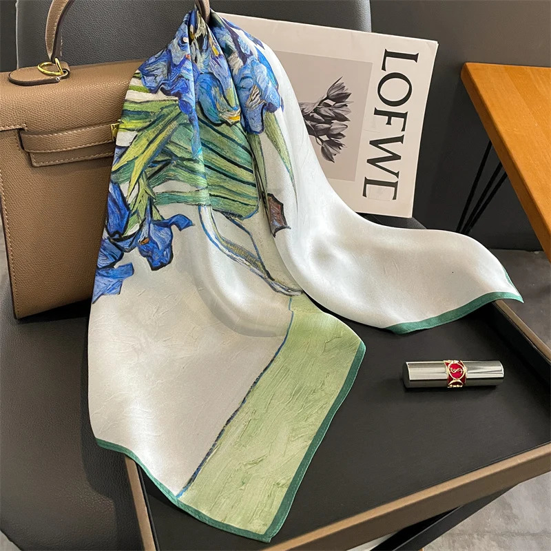 100% Real Silk Scarf Natural Shawl Wraps Women Ladies Fashion Scarves Foulard Bandana Square Headband Hijab 241218