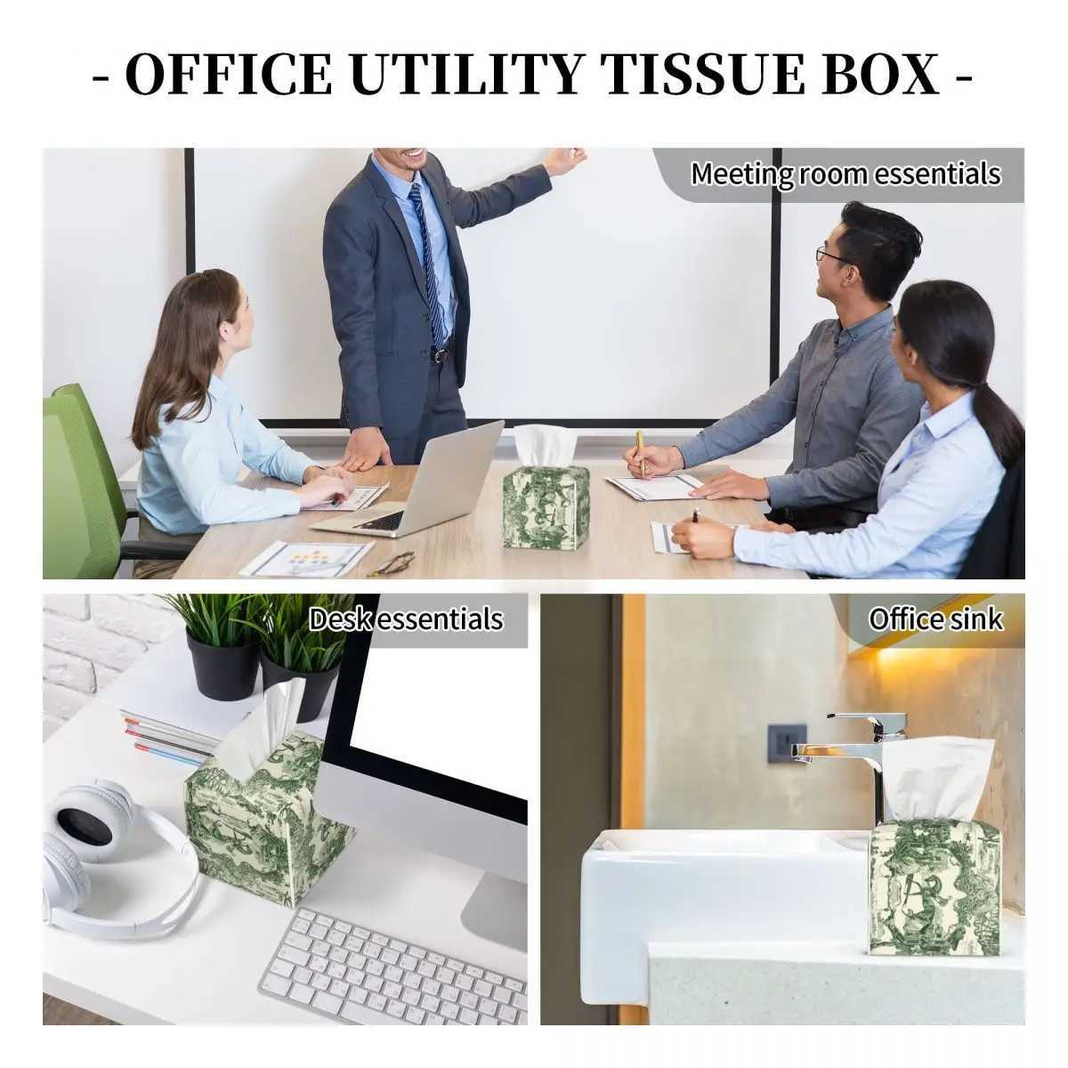 Customized vintage French Toile De Jouy tissue box cover PU leather square traditional art facial tissue holder Y241218