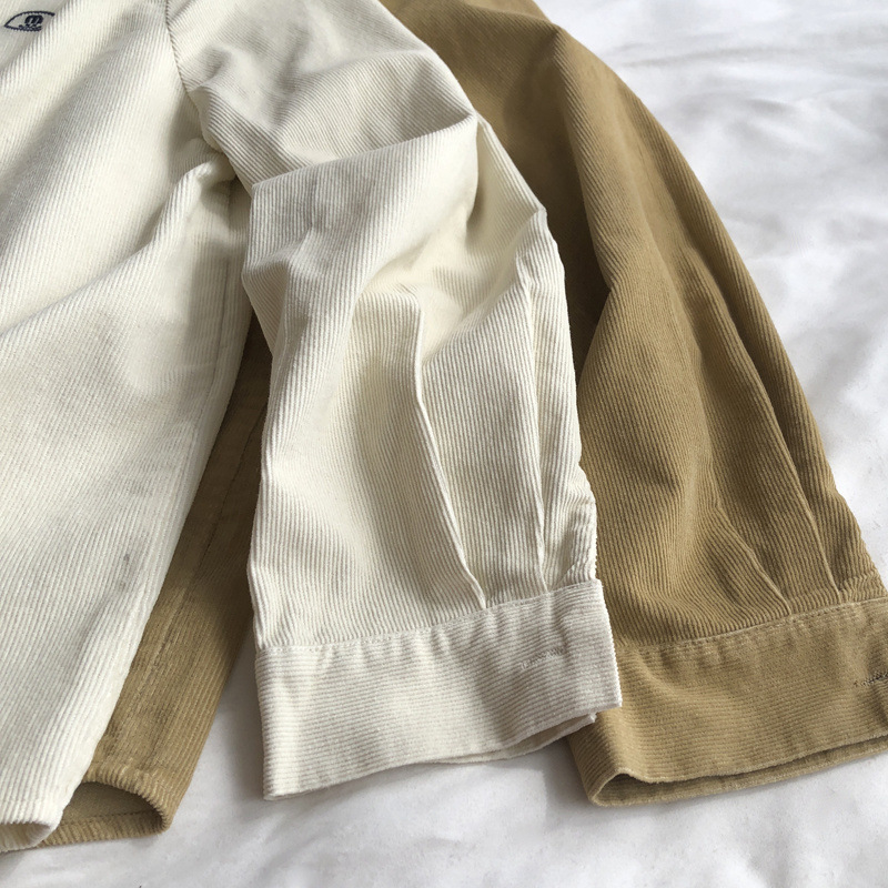 LXZ2 Small embroidery corduroy positive shoulder long-sleeved shirt female lapel lapel peplum stacked shirt fall and winter small people tops