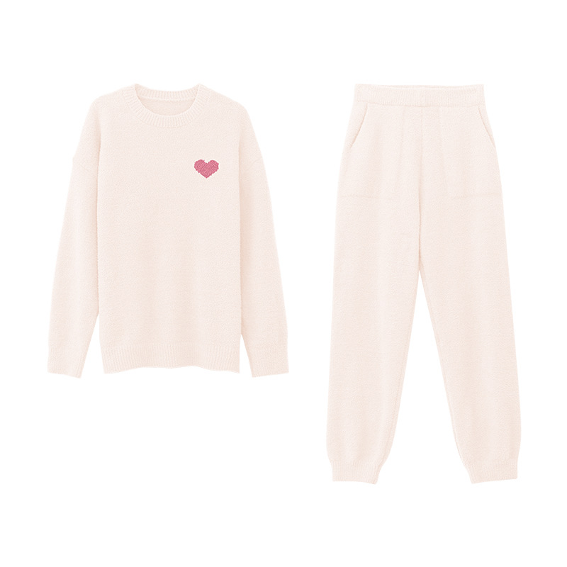 Z2-Home clothes suit with thickened ankles and warm skin-friendly round neck autumn and winter long-sleeved half-flannel pajamas for women